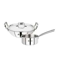 Bergner Tripro TriPly Stainless Steel 3 Pcs Cookware Set - Set of 24 cm (3 L) Indian Wok/Kadai with Lid, 16 cm (1.7 L) Teapan