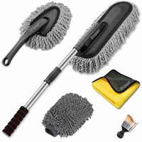 E-COSMOS 5 Pcs Set Microfiber Car Duster Kit Interior & Exterior Car Cleaning Detailing Brush Scratch & Lint Free Car Cleaning Cloth Extendable Long Handle Duster