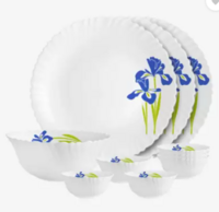 cello Pack of 10 Opalware Dazzle Opalware Blue Iris Dinner Set | Crockery Set | Blue Dinner Set