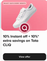 Tata CLiQ Mall+ Tataneu cards : 10% off up to Rs 1000 on a minimum order value of Rs 3000