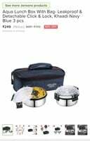 Jensons Aqua Lunch Box With Bag- Leakproof & Detachable Click & Lock, Khaadi Navy Blue 