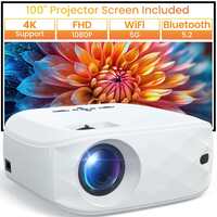 HAPPRUN Projector, Projector with WiFi and Bluetooth, [One Step Mirroring]Projector for Phones, 12000L Native 1080P Portable Projector with Screen, Outdoor Movie Projector for Smartphone/HDMI/TV Stick