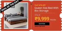 Pepperfry Deal of the Day: Maya Queen Size Bed with Box Storage In Vintage Sheesham Finish