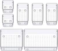 Arto Clear Transparent Acrylic Drawer Organizer Set with Various Size for Bathroom,Bedroom Dresser,Cosmetics Makeup,Kitchen Utensil,Office,Stationery,Drawer Tray Dividers,Vanity Trays (Set of 7)
