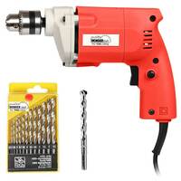 WONDERCUT WC-ED-10-R-CMB Drill Machine 10mm With Free 13Pcs HSS Drill Bits & 1Pc Masonary Bit Combo, Red