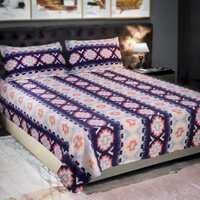 Status Contract Spring Summer Collection-2024 Cotton Rich Double Bedsheet with 2 Pillow Covers for Bed Room, Home, Hotel-120 GSM | (Blue)