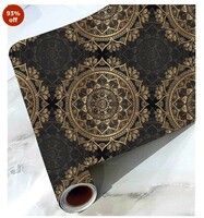 CABANA HOMES Decal Wall Stickers Botanical DIY Wallpaper for Living Room (45 x 125 cm, 2 Rolls) (12 sq. ft) Decorative Self Adhesive, Bedroom, Haal, Black Golden  