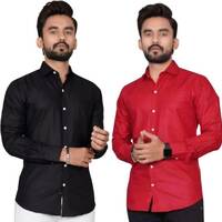 METRONAUT Men Regular Fit Solid Casual Shirt (Pack of 2)