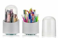 Arto 360°Rotating Dust-Proof 7 Compartment Multifunctional Organizer with Lid for Vanity, Home, Office, Study Table, Dressing Table Makeup Brush Holder, Stationary, Pen Storage Box Stand (Multicolor)