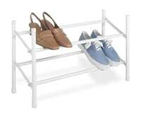 White Mulberry Expandable/Stackable Shoe Rack | Strong & Durable Non-Slip Racks | Made of White Epoxy Coated Metal | Expands from 24"-48" l Stores all kind of Footwears | White | L(61-114)*22 * 36cm