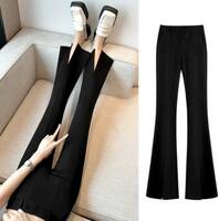 LYN  Women Loose Fit Black Cotton Silk Trousers