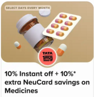 1mg x tataneu x Tata Neu HDFC Bank Credit Cards:  10% Instant Discount- Up to 250, Minimum order ₹1500
