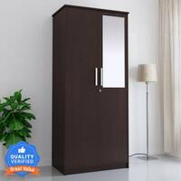 Flipkart Perfect Homes Julian Engineered Wood 2 Door Wardrobe  (Finish Color - Melamine Wenge, Mirror Included, Knock Down)