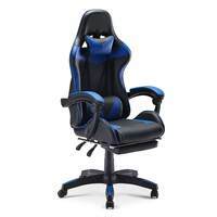 Sunon Gaming Chair,Faux Leather Computer Chair with Footrest and Lumbar Support, Height Adjustable Gaming Chair with 360°-Swivel Seat and Headrest for Office or Gaming - Black & Blue