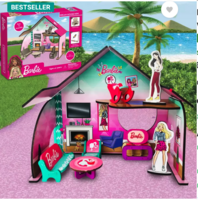 BARBIE Mini Doll House for Girls and Boys DIY Paint Wooden Dollhouse Toy with Furniture  (Multicolor)