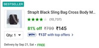  Straplt Black Sling Bag Cross Body Messenger Sling Bag for Men & Women Messenger Bag on Flipkart