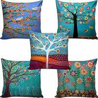 Amayra Home Set of 5 Multi Colored Decorative Hand Made Cotton Cushion Covers 16" x 16" (40cm x 40cm) …