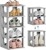 Mechdel Plastic Shoe Organizer Rack, 5 Tier Vertical Narrow Shelves, for Small Spaces, Closet, Black, Stackable Cabinet, Entryway Storage, Boots Organizer Stand (Grey, 5 Tier)