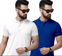 Men Solid Polo Neck Cotton Blend T-Shirt