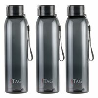 CELLO My Tag PET Water Bottle | 100% food grade | Leak proof and Break proof | Set of 3-1000ml | Black
