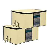 Kuber Industries Underbed Storage Bag | Clothes Storage Bag | Blanket Cover with Clear Window | Zipper Closure & Handle Cloth Organizer | Plain Black Border | Large | Pack of 2 | Cream