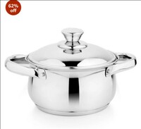 Limited-time deal: Steelcraft Premium Stainless Steel Euro Casserole (Induction Friendly) Cook and Serve Set of 1 pc Casserole (18cm, 1800ml) with Steel Lids,for Multipurpose Cooking, Silver