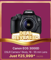 Canon EOS 3000D DSLR Camera 1 Body, 18 - 55 mm Lens  