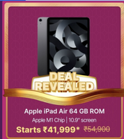 Apple iPad Air (5th gen) 64 GB ROM 10.9 Inch with Wi-Fi Only  | 10% Off via HDFC Card