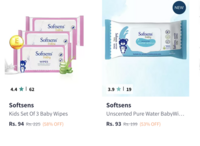 Softsens Baby Set of 6 Gentle Cloth Wipes for Baby Skin with Aloe Vera & Vitamin E & more