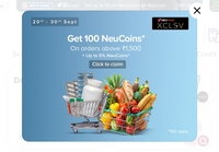 (User Specific) Tata Neu x Bigbasket & 1MG | Get extra 100 NeuCoins on orders above Rs.1500 (till 30th Sept)