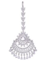  Saraf RS Jewellery Silver-Plated White AD & CZ-Studded Handcrafted Maang Tikka