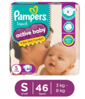 Pampers Active Baby Taped Diapers with Adjustable Fit - S  (46 Pieces)