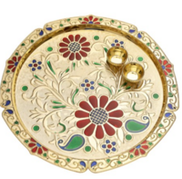 Aapno Rajasthan Red & Green Designed Pooja Thali Set