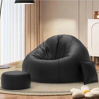 Biggie Bean Bag Faux Leather With Beans Filled 4Xl Bean Bag Sofa With Free Cushion And Footrest - Official : Puffluxe Combo (Matching Color : Regular, Black)
