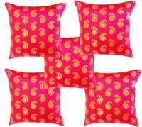 PINK PARROT Dupion Silk Pink Cushion Cover (16x16 inch) - Set of 5 Pieces