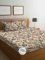 DECOMIZER Cotton Feel Glace Cotton Elastic Fitted Printed King Size Double Bed Bedsheet with 2 Pillow Coverm
