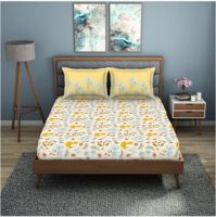 Welspun 200 TC Polycotton Bedsheet for Double Bed with 2 Pillow Cover