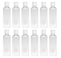 MeeTo Empty Clear Refillable Bottles Travel Size, Cosmetic Containers Small Leak Proof Squeeze Bottles with White Flip Top Cap for Toiletries, Shampoo, Round, 100ml, Pack of 6