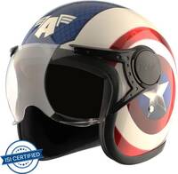 VEGA Jet Marvel Captain America Edition Motorbike Helmet  (White Red)