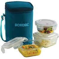 BOROSIL Teal Bag, 3 Pc (320 ml x 2 + 240ml x 1 ), Office Tiifin 3 Containers Lunch Box