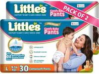 Little's Baby Diapers L Size (Large) Pants Style | 9-14 kg | 60 Count (199 with SNS)