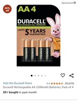 2500mAh Duracell AA rechargeable battery