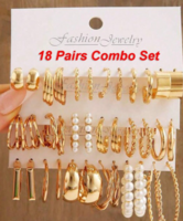 Shining Diva Fashion Set Of 18 Gold-Plated Beaded Contemporary Hoop Earrings