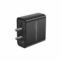 amazon basics 65W Compact Wall Charger, Dual Port Pd Qc3.0 with USB-C and USB-A Charging Adapter