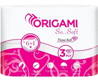 Origami 3 Ply Toilet Tissue Paper Roll - Pack of 6 (160 Pulls Per Roll, 960 Sheets) 