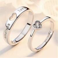 Devora  Endless Love Heart shape Valentine Gifts Couple Ring for Girls and Boys Valentine Day Propose ring for lovers Stainless Steel Zircon Sterling Silver Plated Ring Set