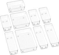 Arto Clear Transparent Acrylic Drawer Organizer Set with Various Size for Bathroom,Bedroom Dresser,Cosmetics Makeup,Kitchen Utensil,Office,Stationery,Drawer Tray Dividers,Vanity Trays (Set of 9)