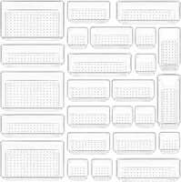Arto Clear Transparent Acrylic Drawer Organizer Set with Various Size for Bathroom,Bedroom Dresser,Cosmetics Makeup,Kitchen Utensil,Office,Stationery,Drawer Tray Dividers,Vanity Trays (Pack of 25)