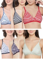 Clovia Women's Pack of 6 Cotton Non Padded Non-Wired Full Cup T-Shirt Bra- (Colors and Prints May Vary)
