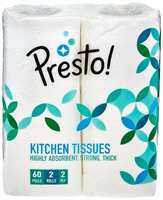 Amazon Brand - Presto! 2 Ply Kitchen Tissue/Towel Paper Roll 120 pulls | 60 pulls X 2 Rolls | soft and highly absorbent | 100% Natural Virgin Cellulose Fiber
